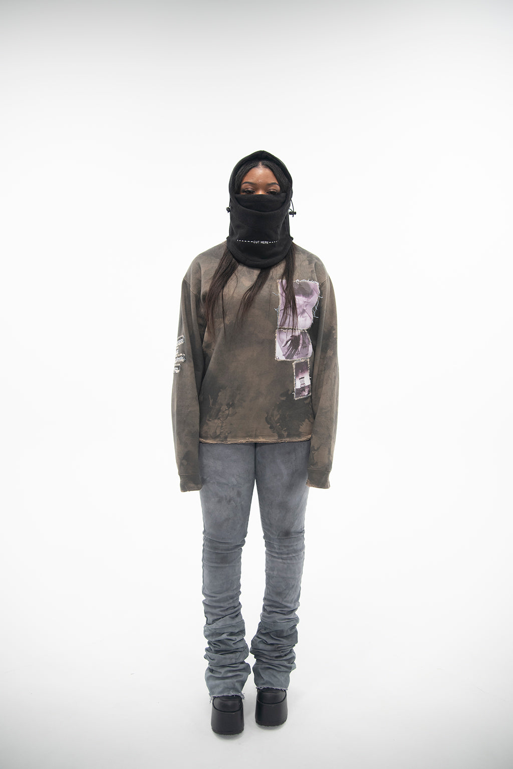 "SELF DESTRUCT" DOUBLE STACKED DENIM